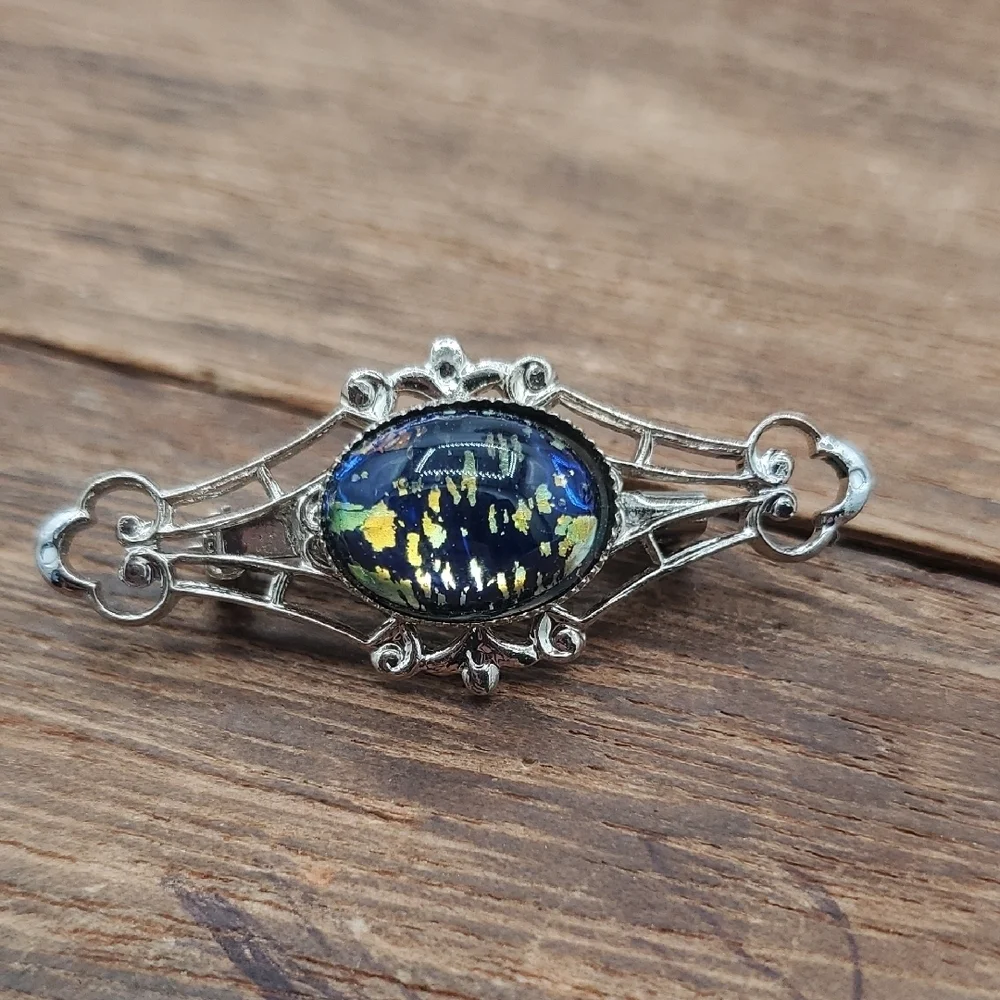 Silver Tone Brooch with‎ Blue and Yellow Accents Starry Night B442